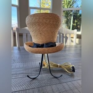 Mad Hatter - Woven Raffia Mini Decorative Table Lamp With Black Ribbon